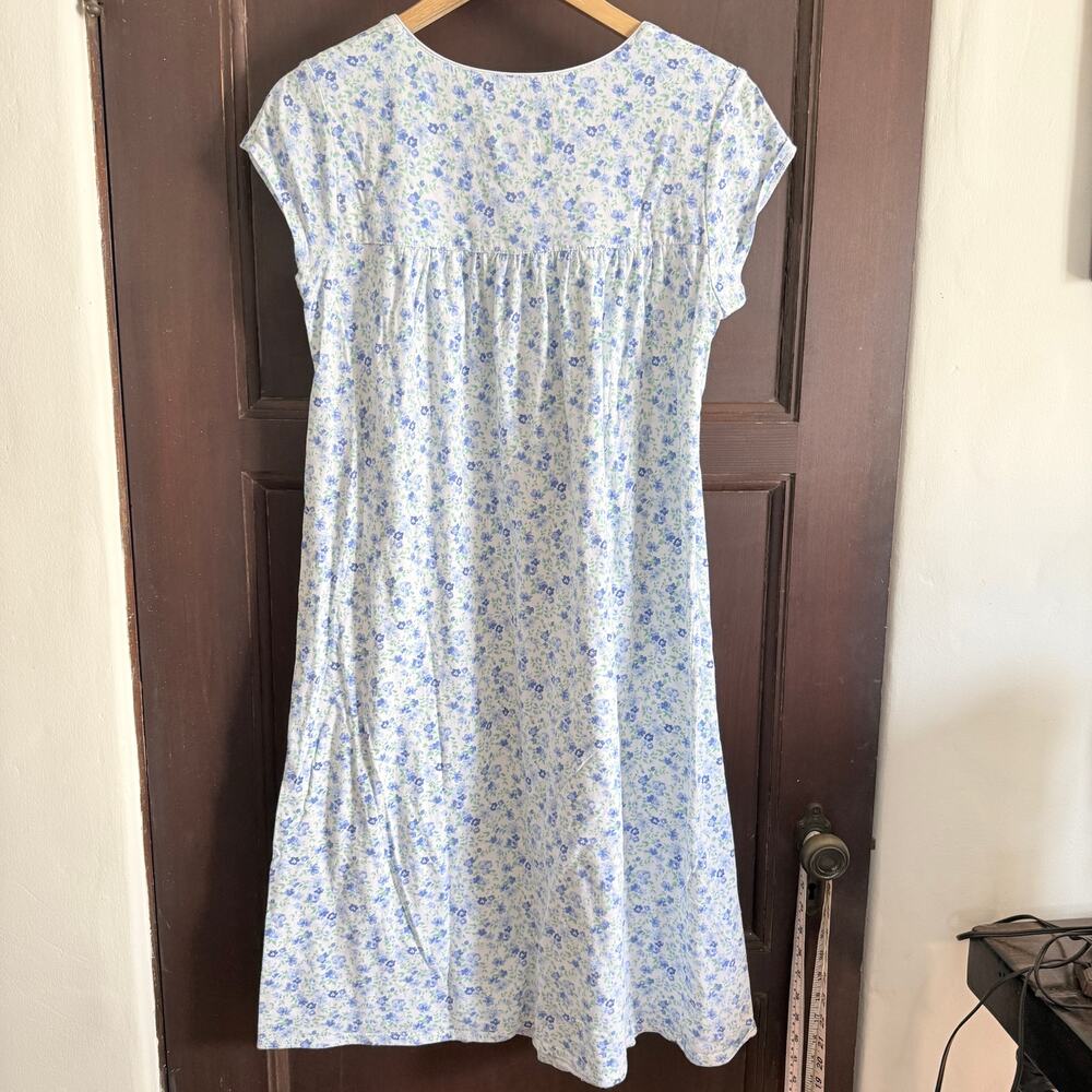 EILEEN WEST | Blue floral Soft Jersey Cap Sleeve Nightgown | Small - Picture 2 of 5